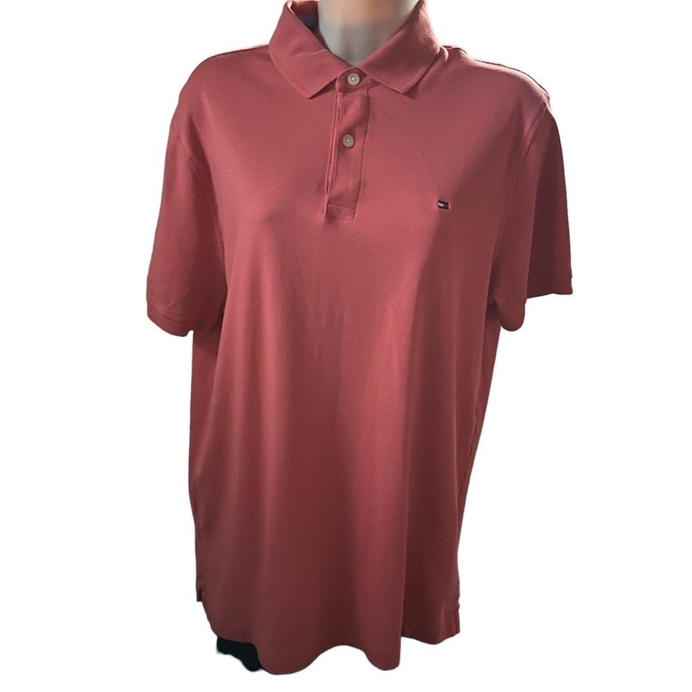 Tommy Hilfiger Shirt Men’s Medium Polo Salmon Pink Cotton Casual (776)